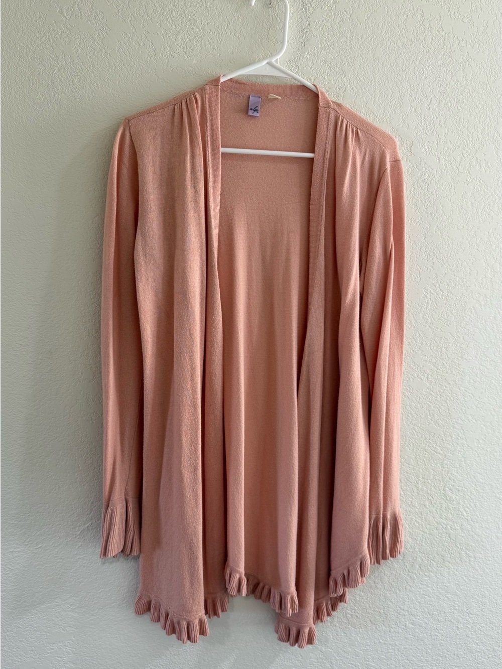 Alyx Peach-Pink Open Front Fringe Knit Cardigan